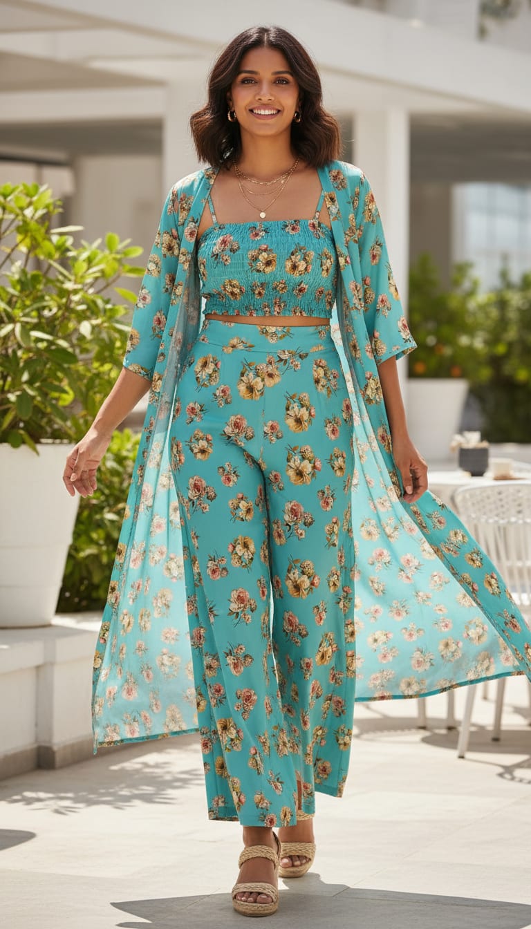 Lovely Periwinkle Flower With Blue Turquoise Digital Printed Fabric - Japan Satin