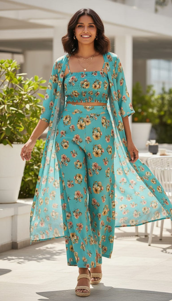 Lovely Periwinkle Flower With Blue Turquoise Digital Printed Fabric - Japan Satin - alternate view