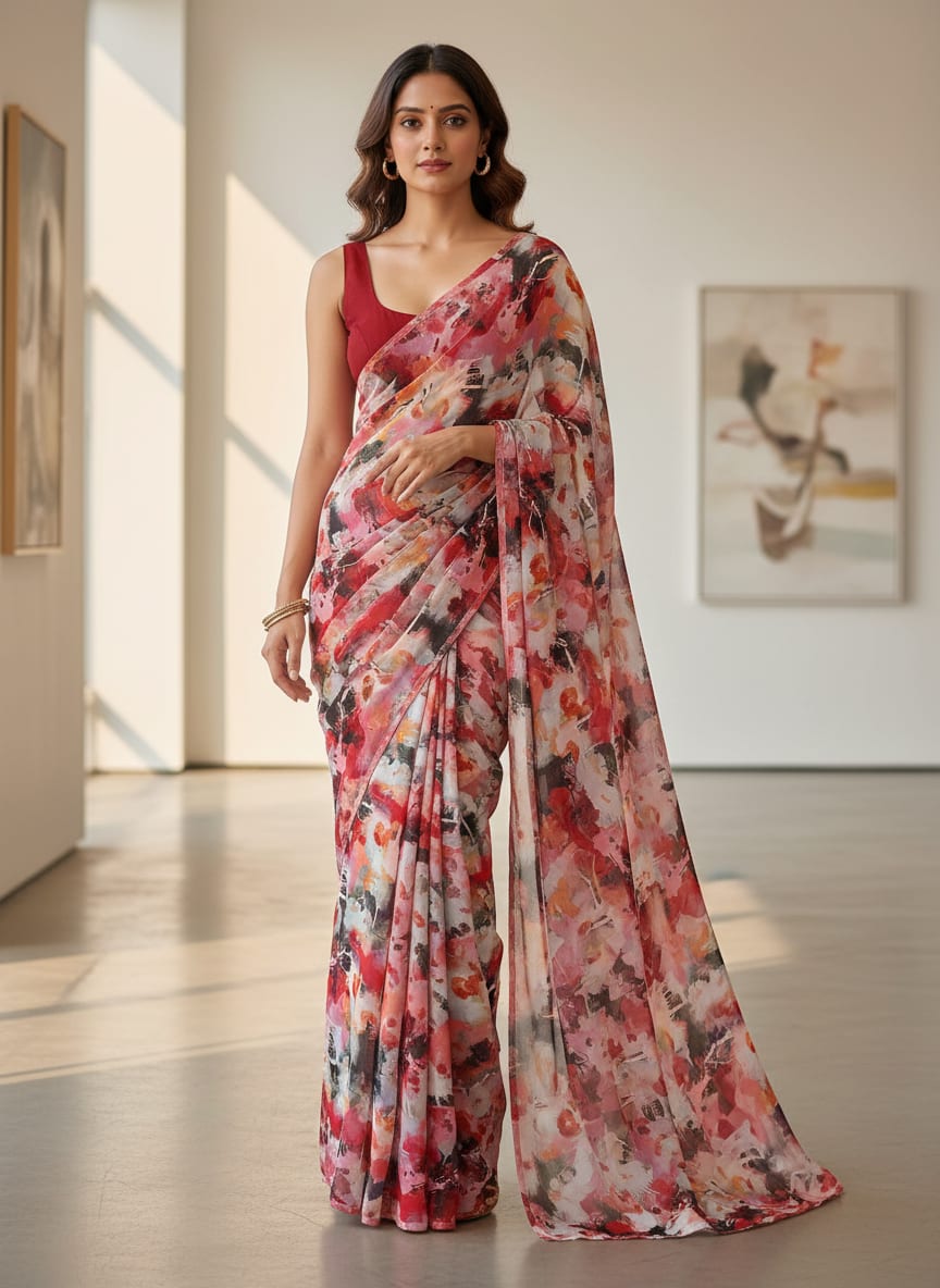 Morden Paint Of Art Multicolor Digital Printed Fabric - Weightless