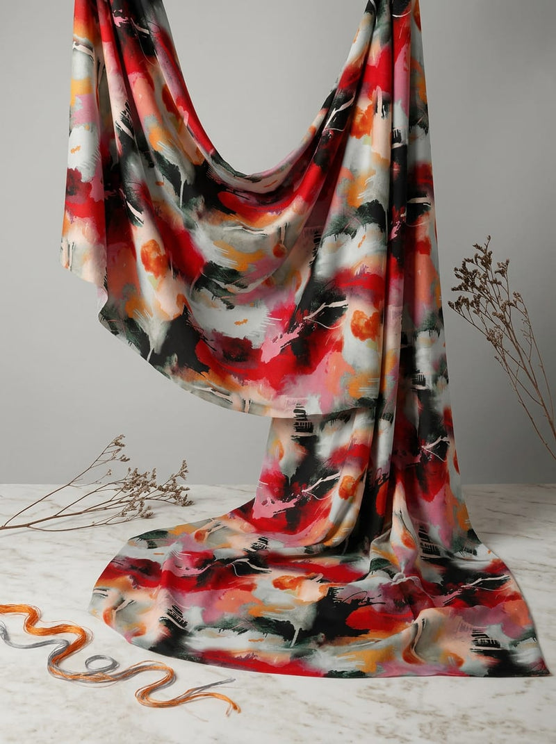 Multicolor Expressive Abstract Brushstroke Weightless Digital Printed Fabric