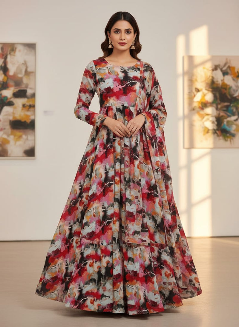 Morden Paint Of Art Multicolor Digital Printed Fabric - Weightless