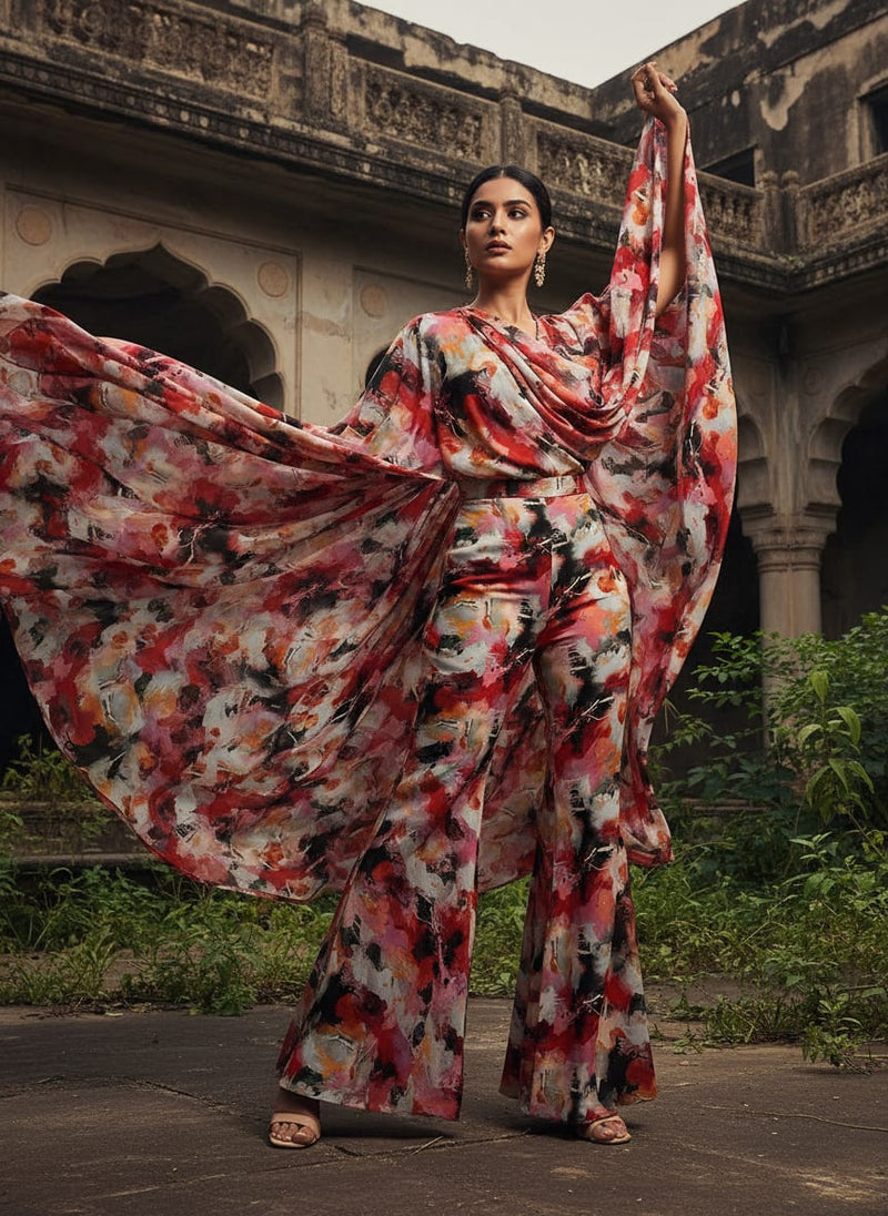 Morden Paint Of Art Multicolor Digital Printed Fabric - Silk Crepe