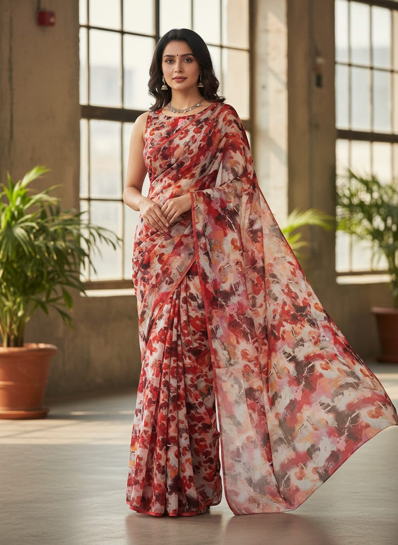 Morden Paint Of Art Multicolor Digital Printed Fabric - Pure Georgette