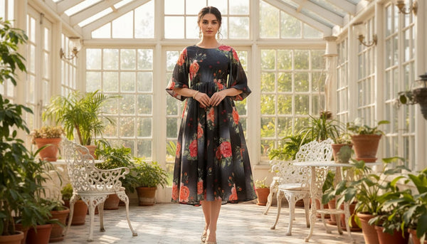Most Trending Oranges With Red Rose Digital Printed Fabric - Kora Silk - alternate view