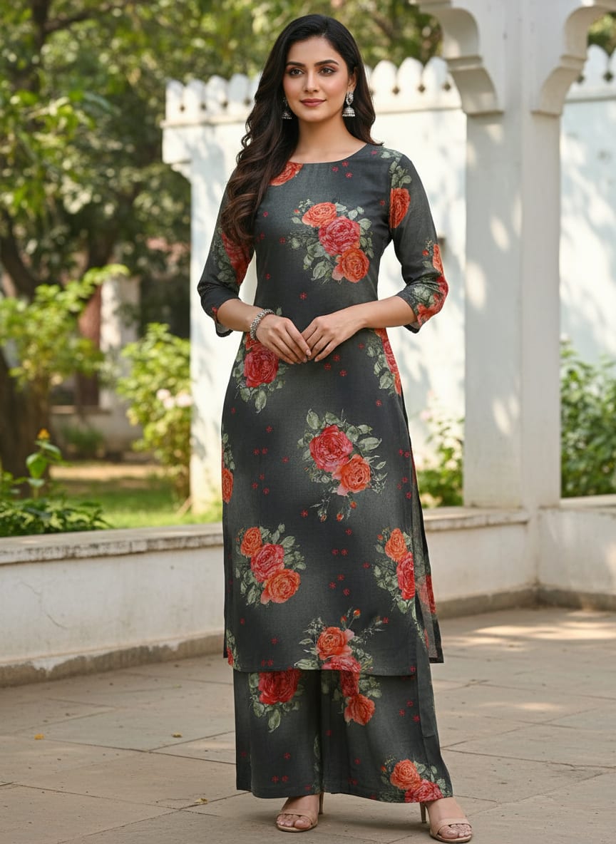 Most Trending Oranges With Red Rose Digital Printed Fabric - Pure Cotton