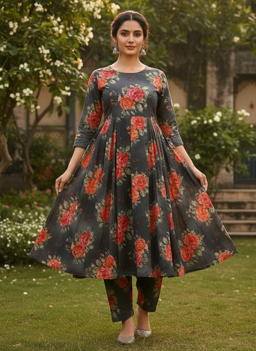 Most Trending Oranges With Red Rose Digital Printed Fabric - Pure Cotton