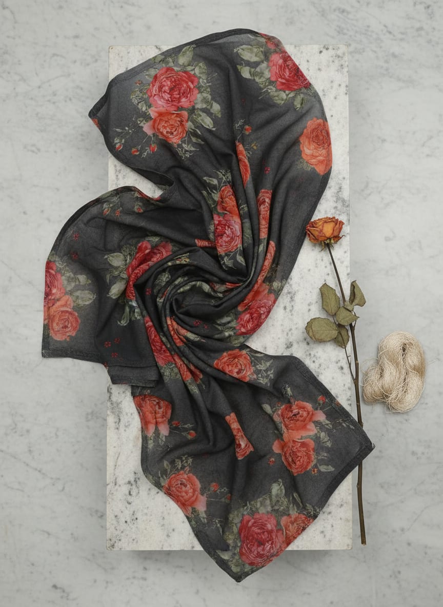 Most Trending Oranges With Red Rose Digital Printed Fabric - Pure Cotton