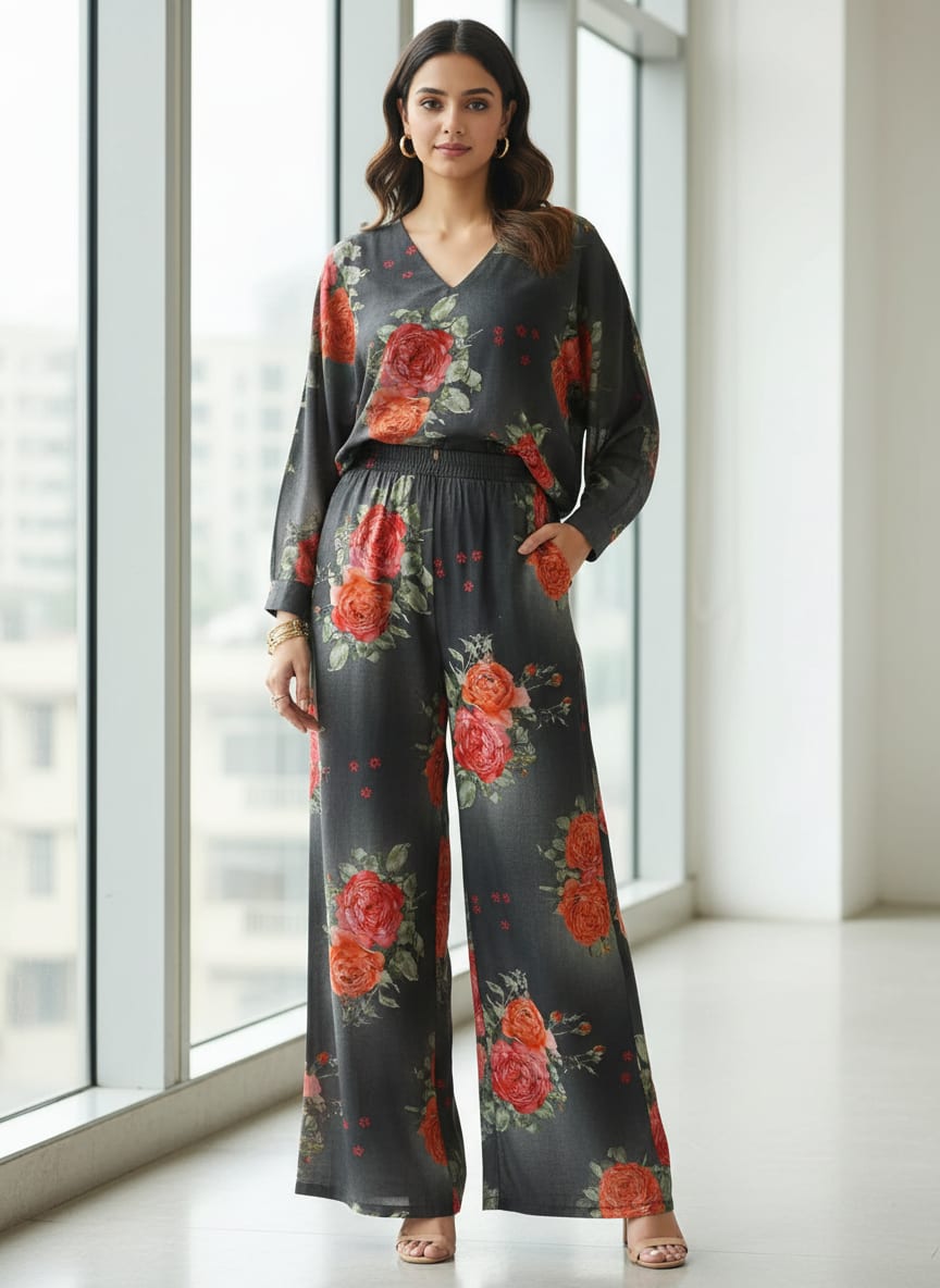 Most Trending Oranges With Red Rose Digital Printed Fabric - Pure Cotton
