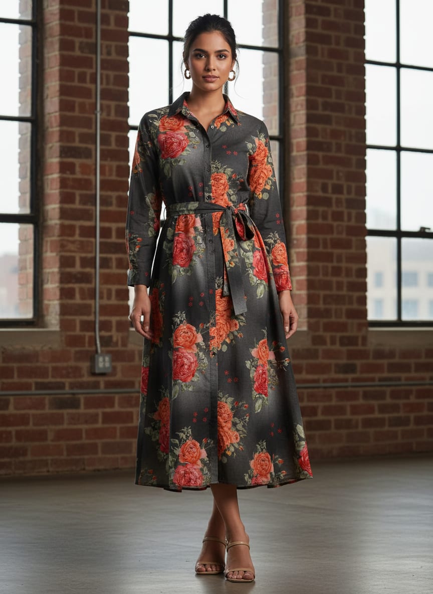 Most Trending Oranges With Red Rose Digital Printed Fabric - Pure Cotton