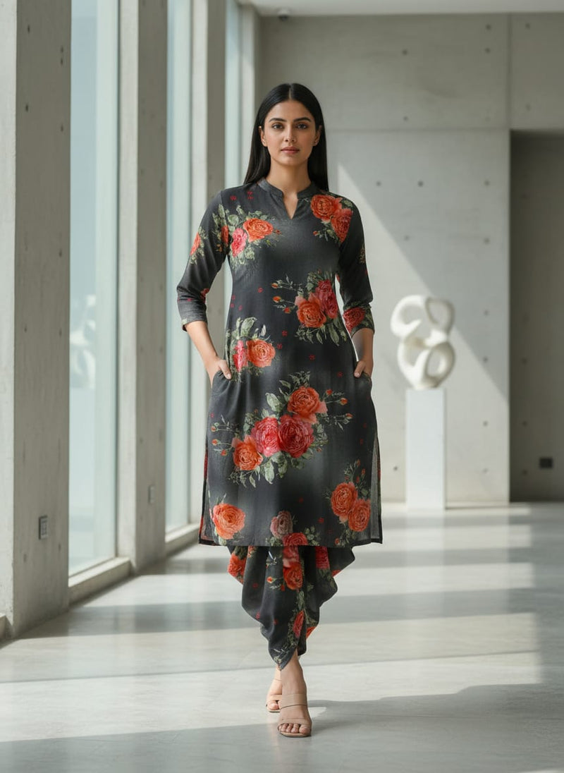 Most Trending Oranges With Red Rose Digital Printed Fabric - Pure Cotton