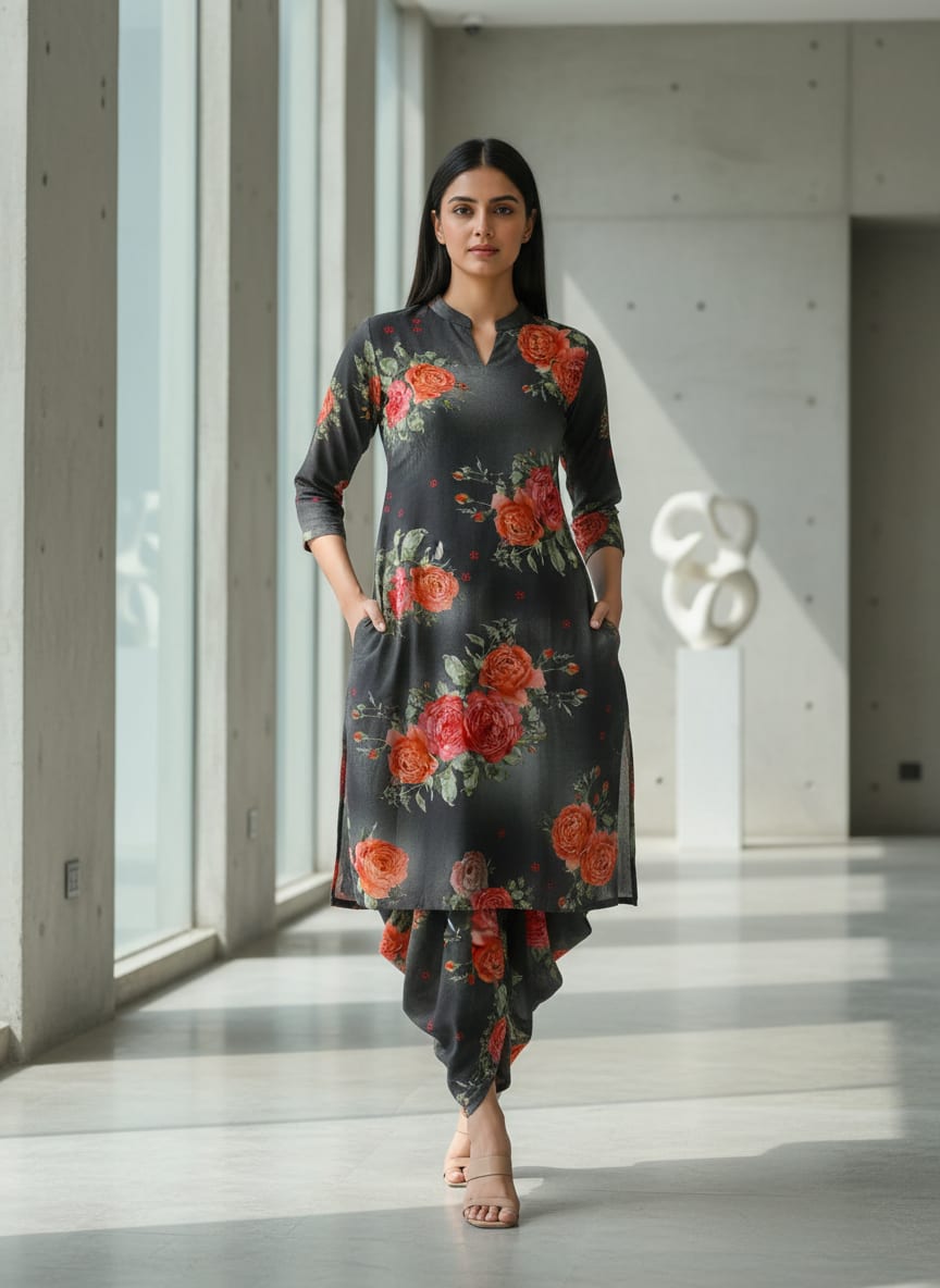 Most Trending Oranges With Red Rose Digital Printed Fabric - Pure Cotton