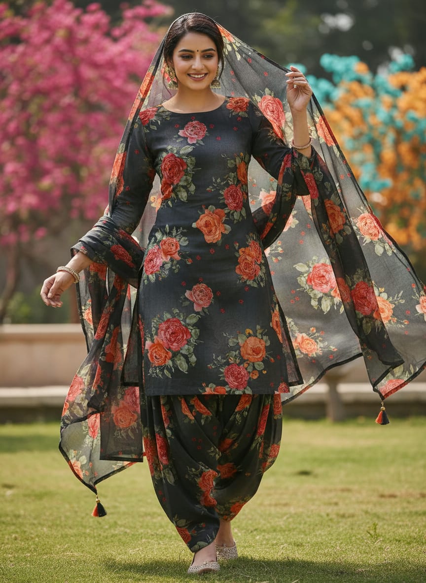 Most Trending Oranges With Red Rose Digital Printed Fabric - Pure Cotton