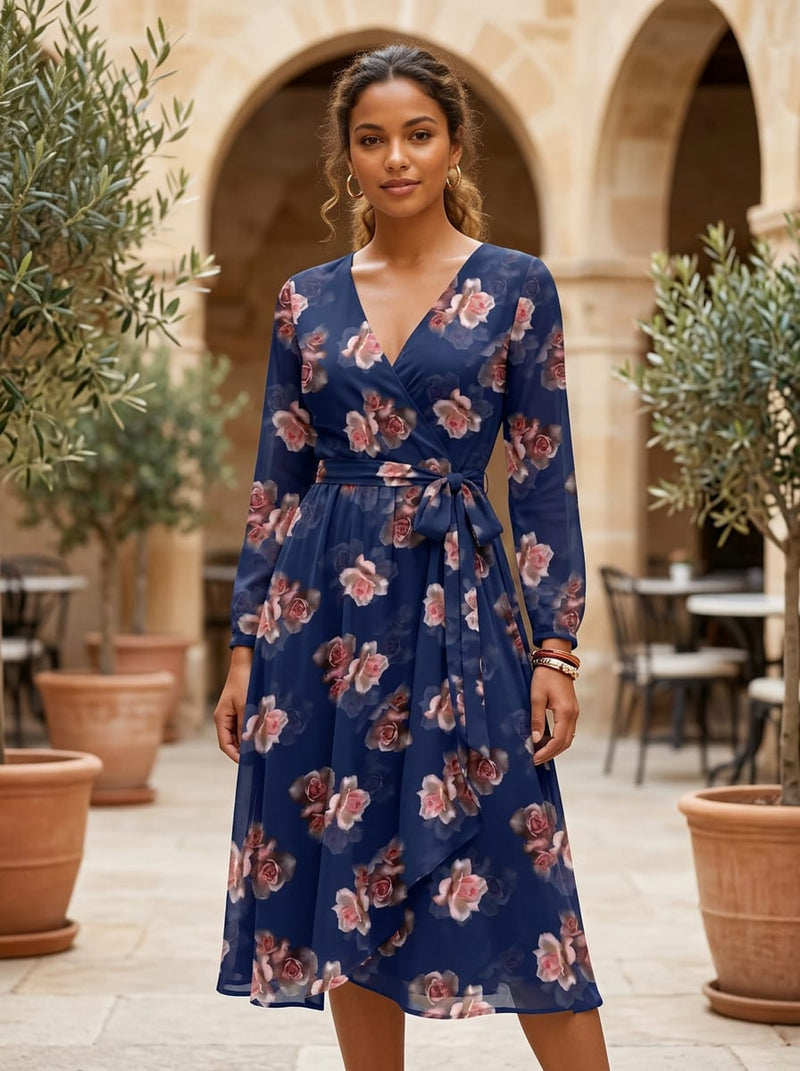Navy Vintage Rose Floral Pure Georgette Digital Printed Fabric