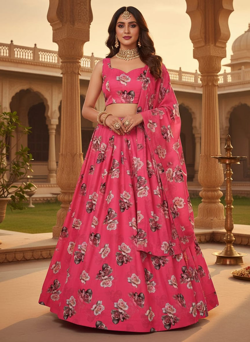 Pinkish Background With Valvet Roses Digital Printed Fabric - Japan Satin