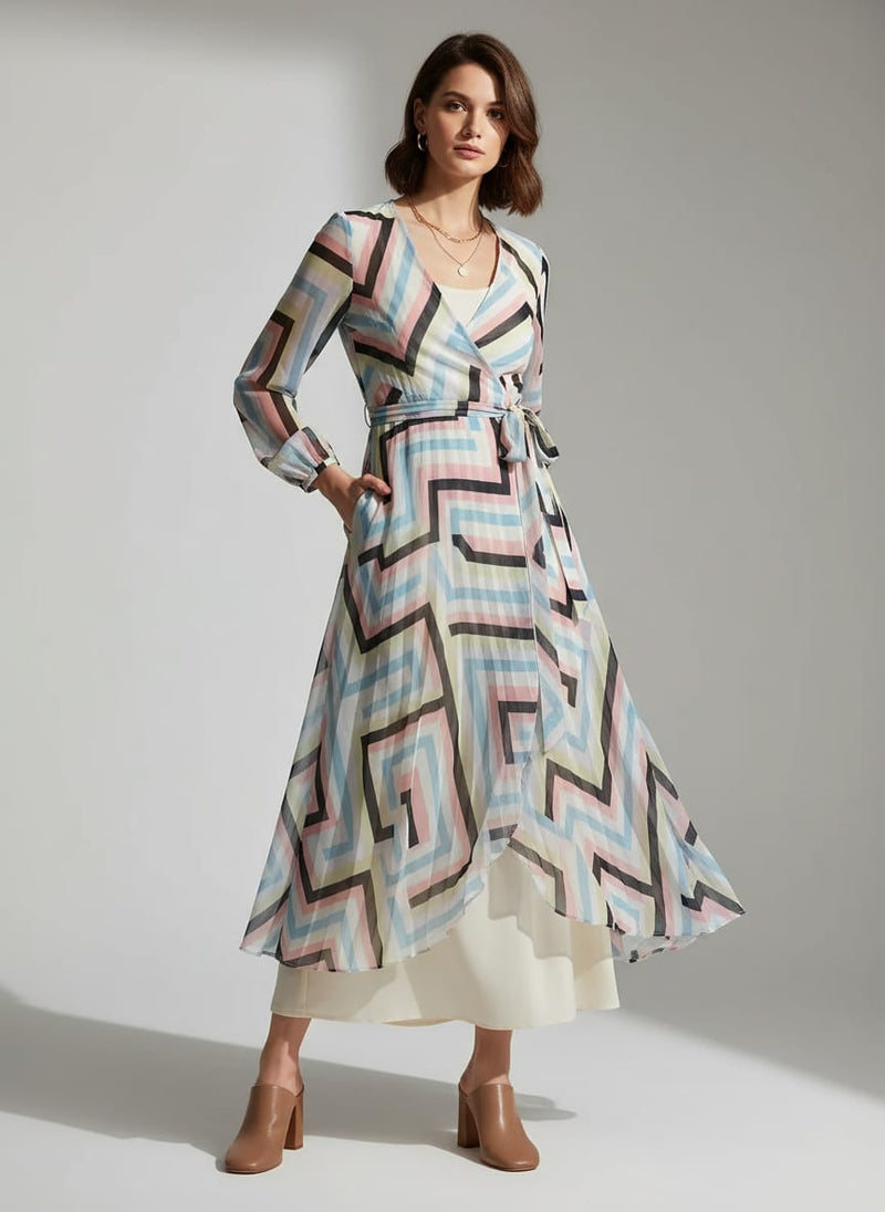 Trending Multicolor Zigzag Digital Printed Fabric - Weightless