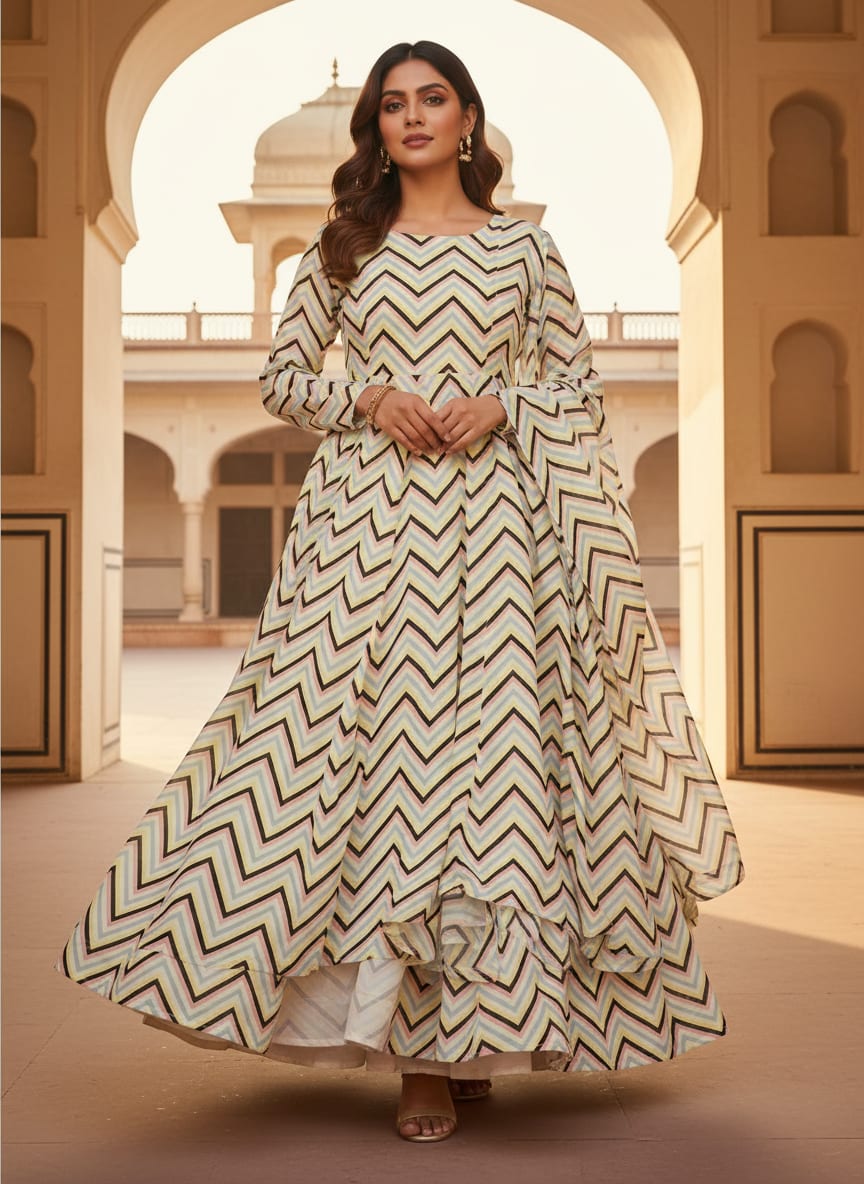 Trending Multicolor Zigzag Digital Printed Fabric - Pure Georgette