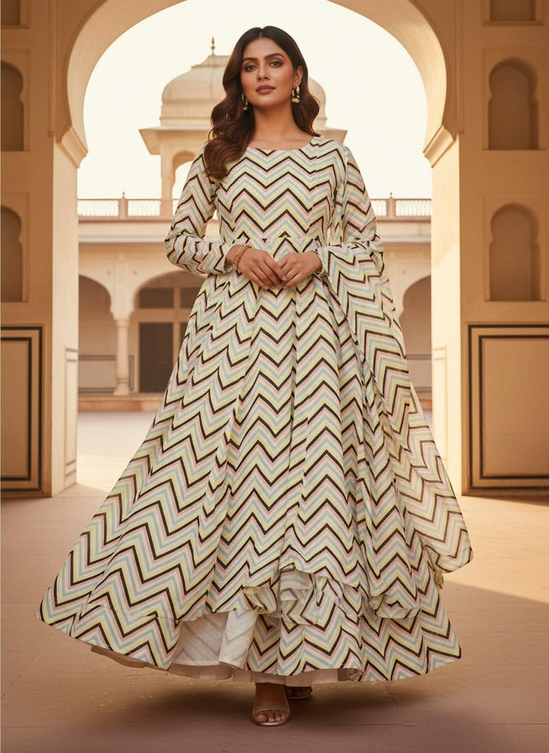Trending Multicolor Zigzag Digital Printed Fabric - Pure Georgette