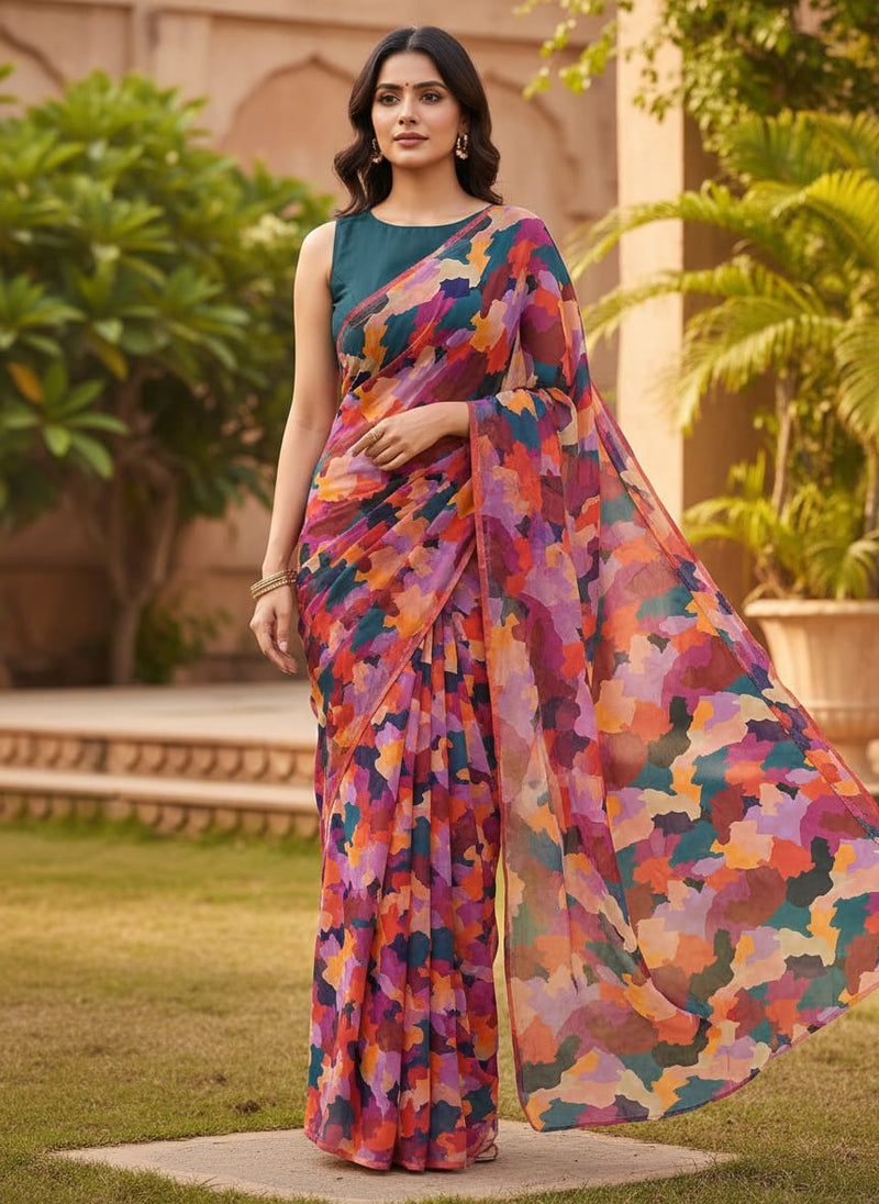 Morden Paint Of Art Multicolour Digital Printed Fabric - Pure Chiffon