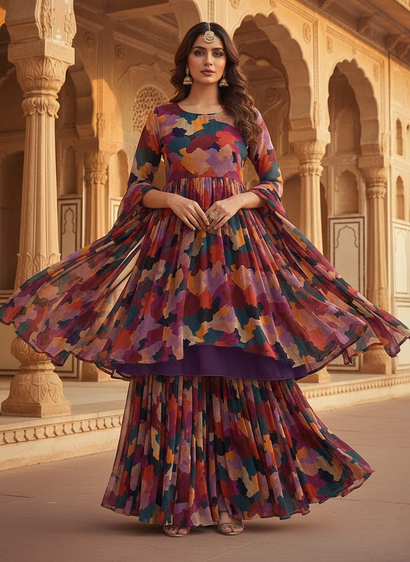 Morden Paint Of Art Multicolour Digital Printed Fabric - Pure Chiffon
