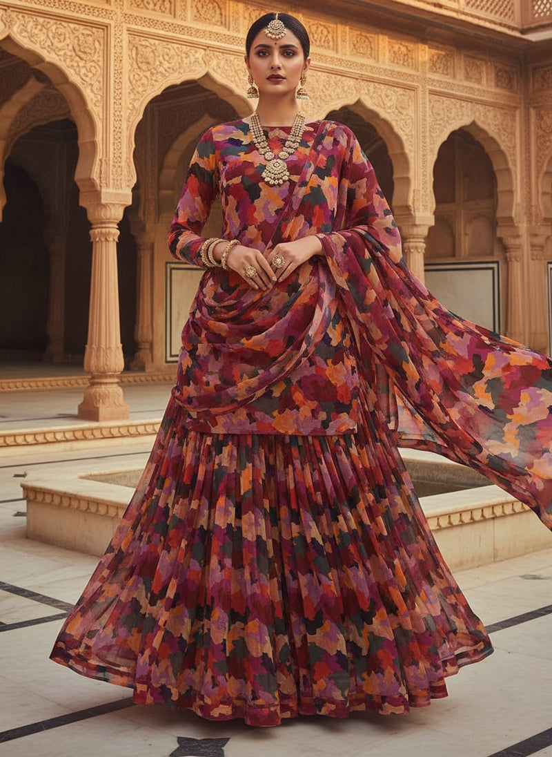 Morden Paint Of Art Multicolour Digital Printed Fabric - Pure Chiffon