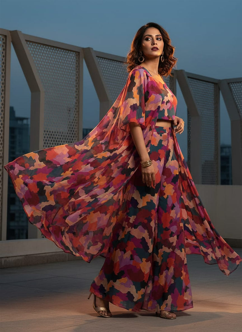Morden Paint Of Art Multicolour Digital Printed Fabric - Pure Chiffon