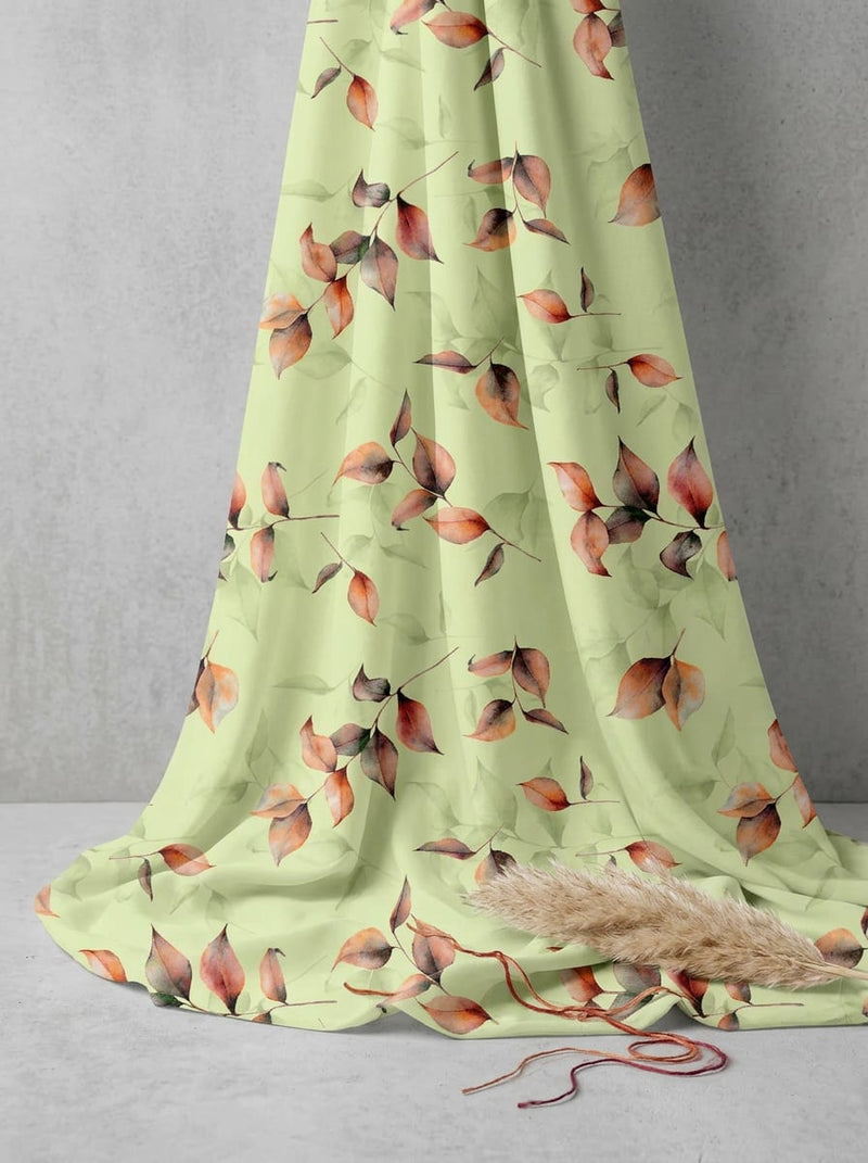 Green Painterly Autumn Leaves Weightless Digital Printed Fabric