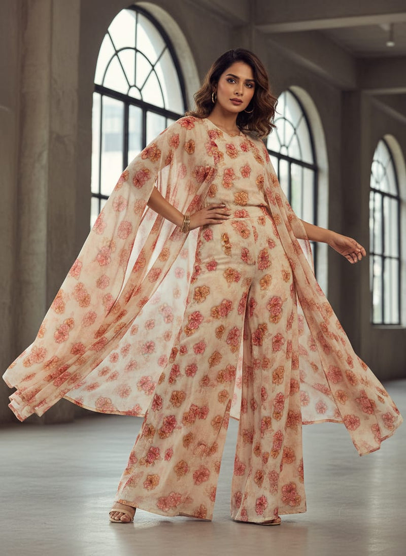Beautiful Red With Light Floral Flower Digital Printed Fabric - Pure Georgette