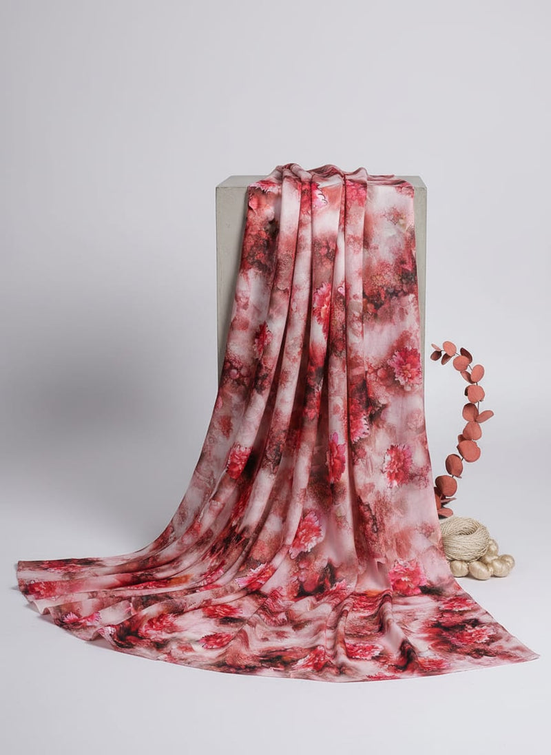 Red Velvet Roses With Paint Background Digital Printed Fabric - Silk Crepe