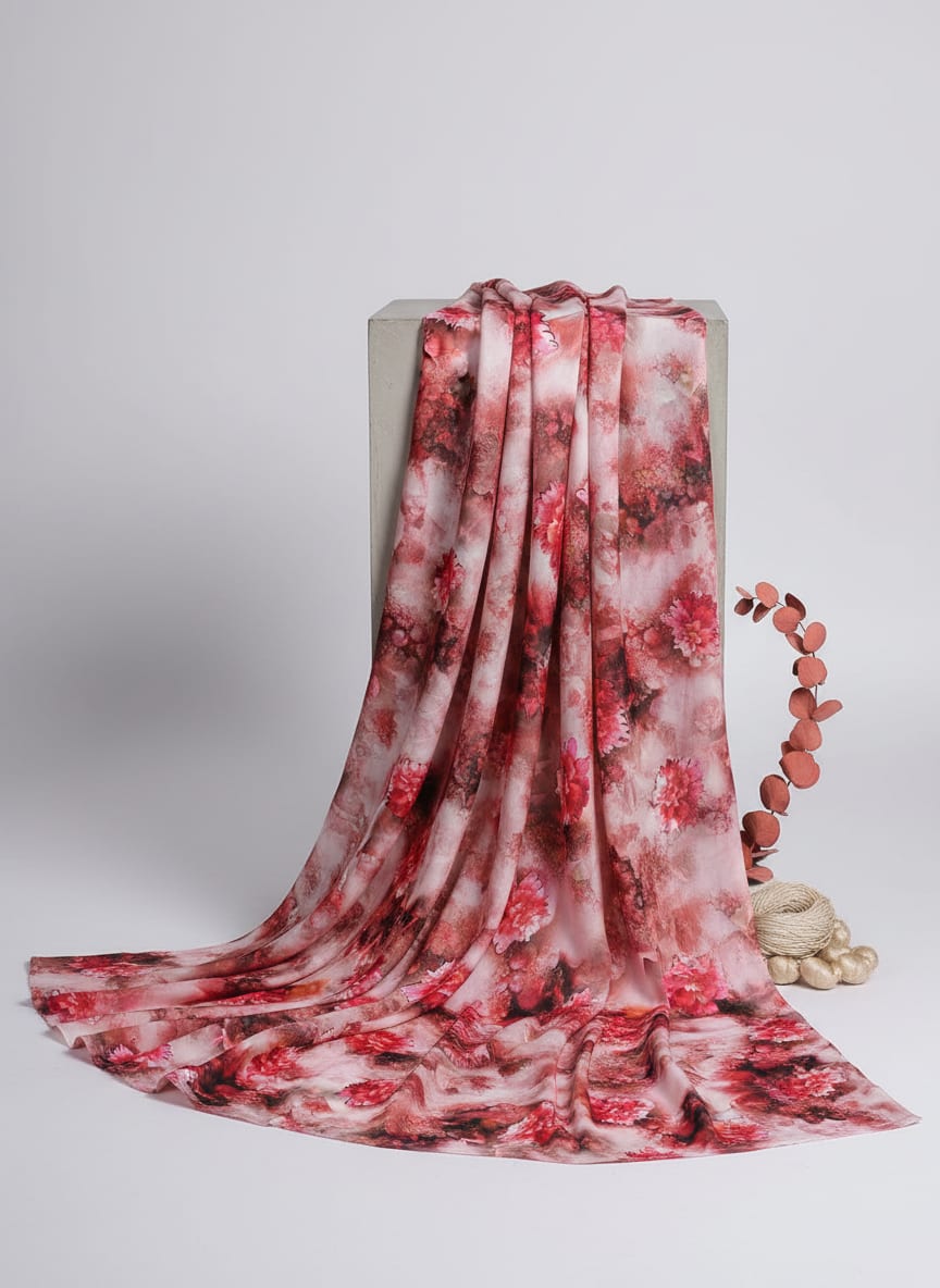 Red Velvet Roses With Paint Background Digital Printed Fabric - Silk Crepe