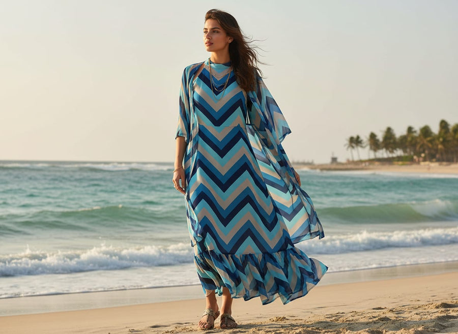 Beautiful Zigzag Strips Digital Printed Fabric - Pure Georgette