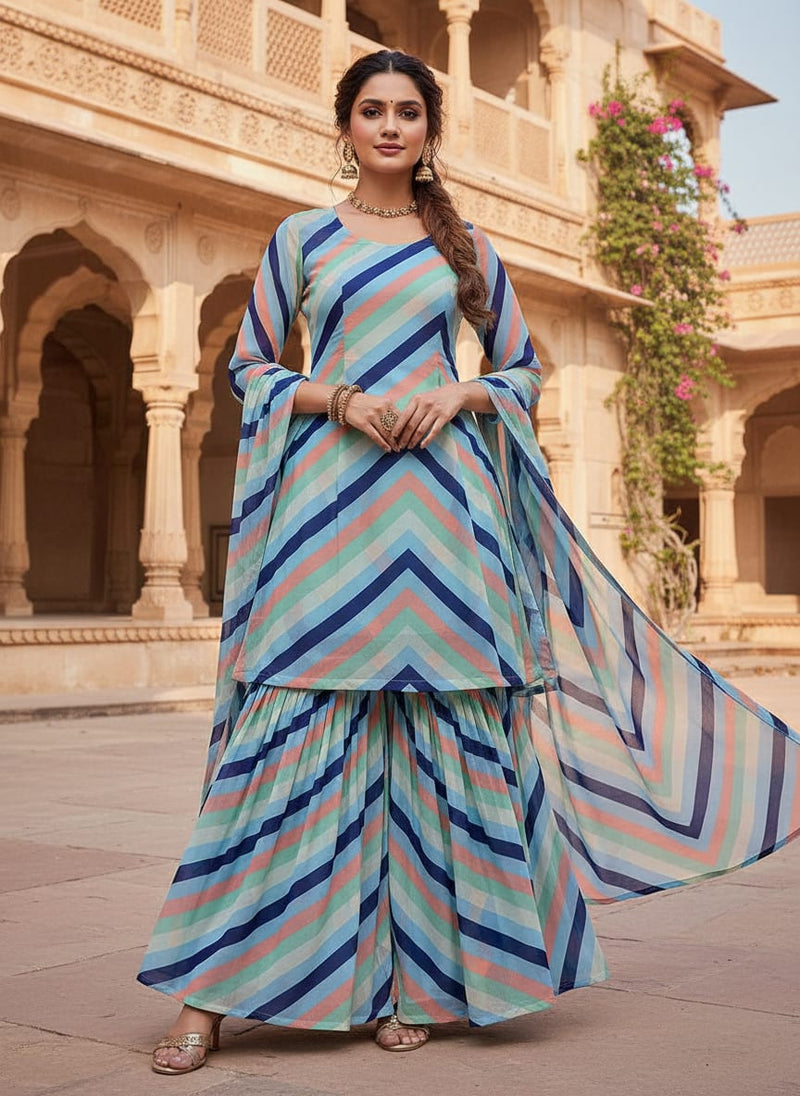 Decorative Zigzag Strips Digital Printed Fabric - Weightless