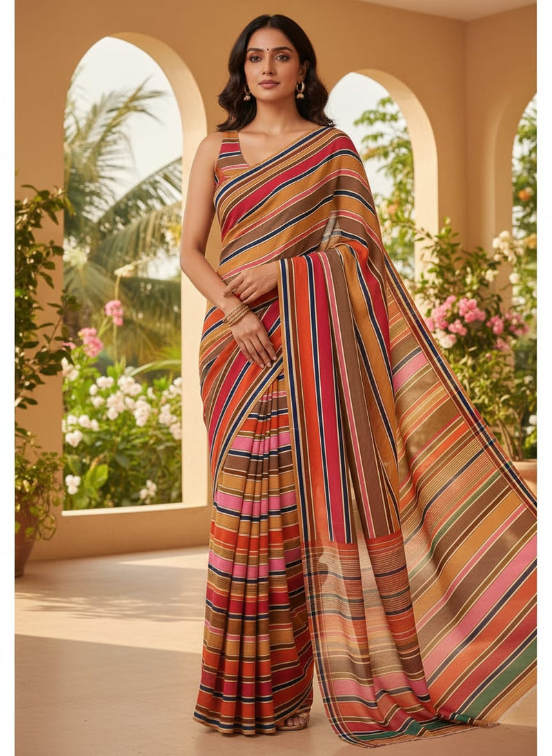 Attractive Hairline Strips Digital Printed Fabric - Weightless