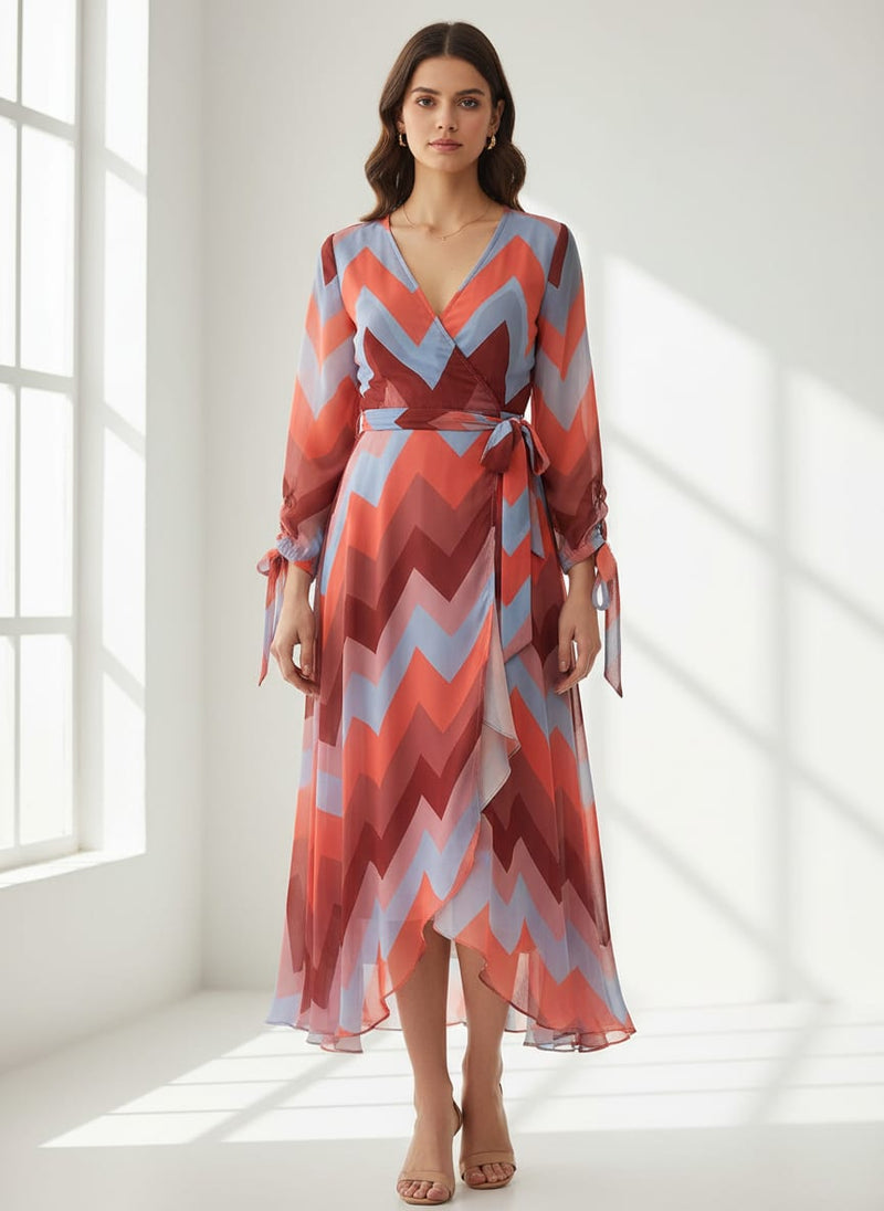 Shiny Seamless Zigzag Multicolour Digital Printed Fabric - Weightless