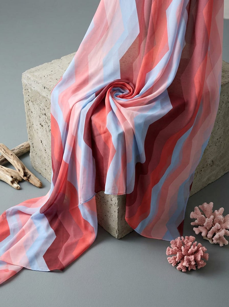 Multicolor Geometric Chevron Stripe Pattern Weightless Digital Printed Fabric