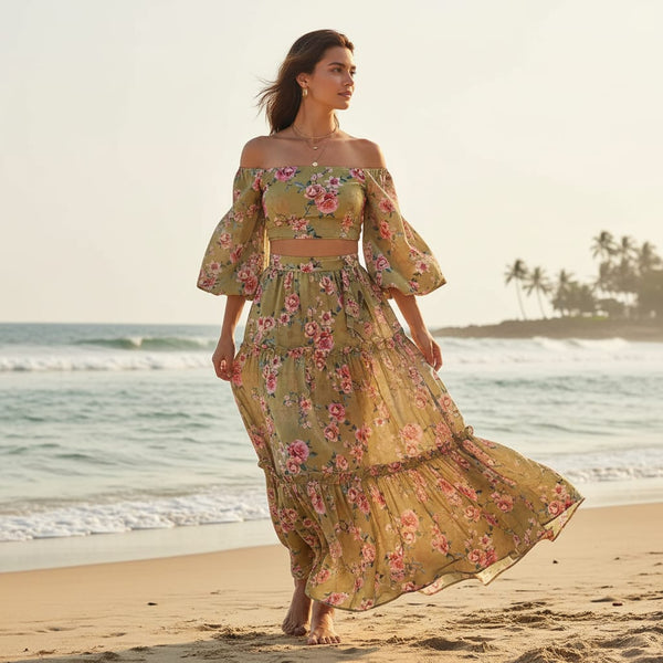 Beautiful Multicolour Roses With  Digital Printed Fabric - Silk Crepe - alternate view
