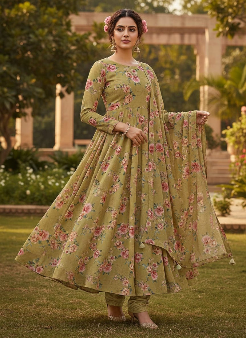 Beautiful Multicolour Roses With  Digital Printed Fabric - Silk Crepe