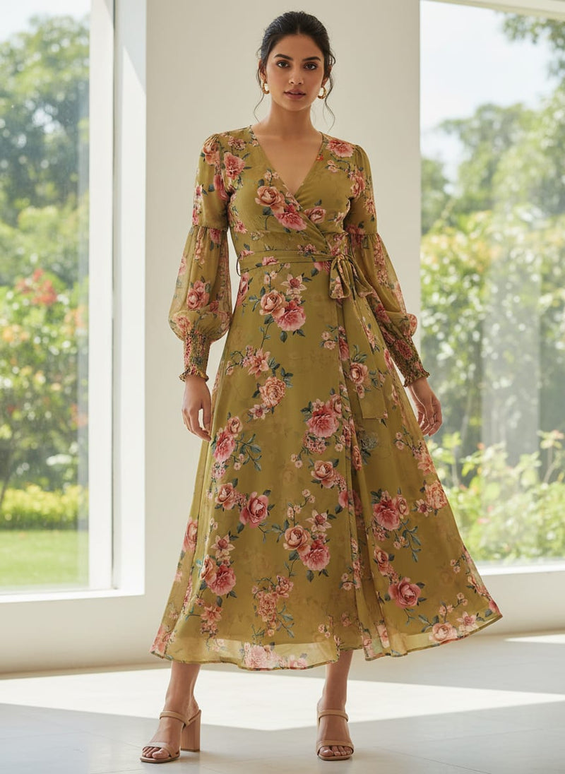Beautiful Multicolour Roses With  Digital Printed Fabric - Silk Crepe
