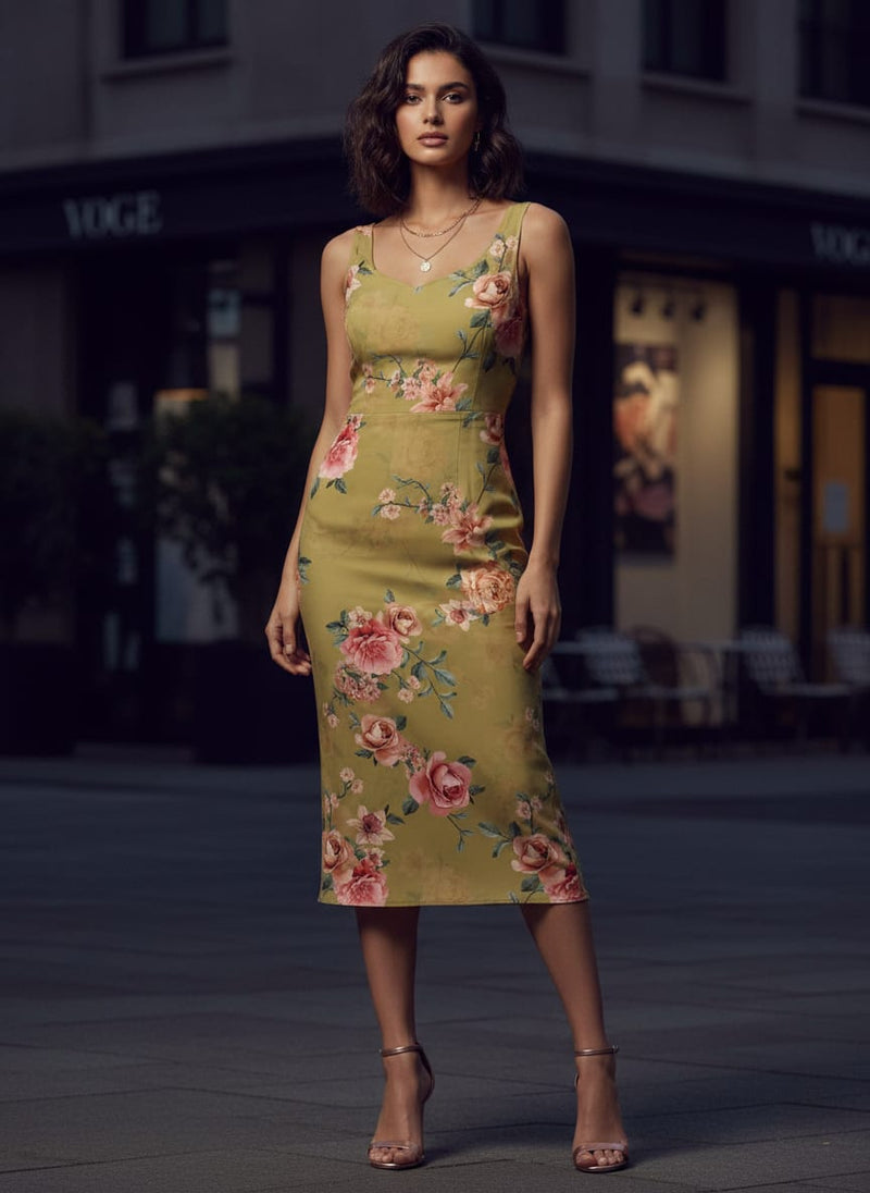 Beautiful Multicolour Roses With  Digital Printed Fabric - Silk Crepe