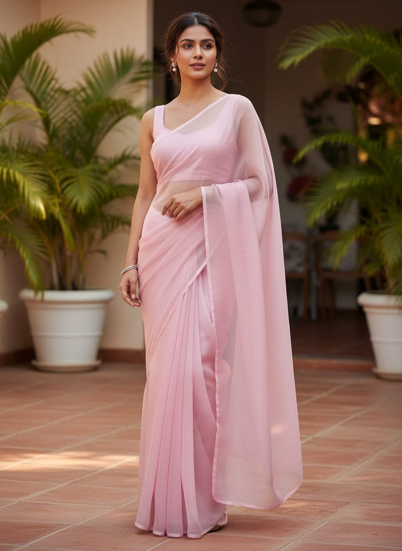 Baby Pink Colour Pure Organza Plain Dyed Fabric