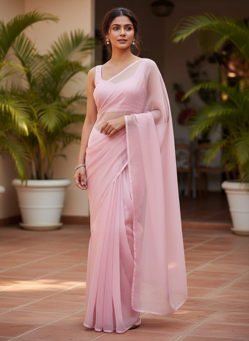 Baby Pink Colour Pure Organza Plain Dyed Fabric