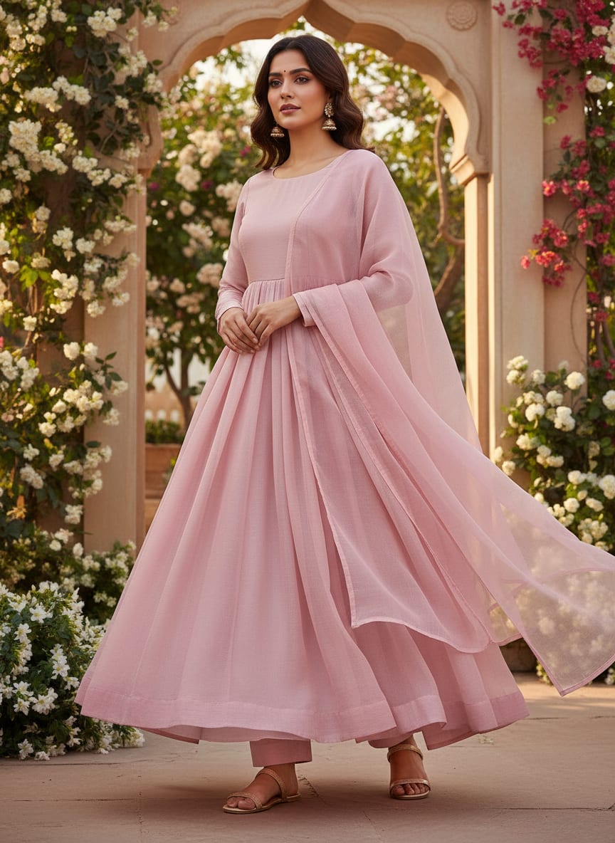 Baby Pink Colour Pure Organza Plain Dyed Fabric