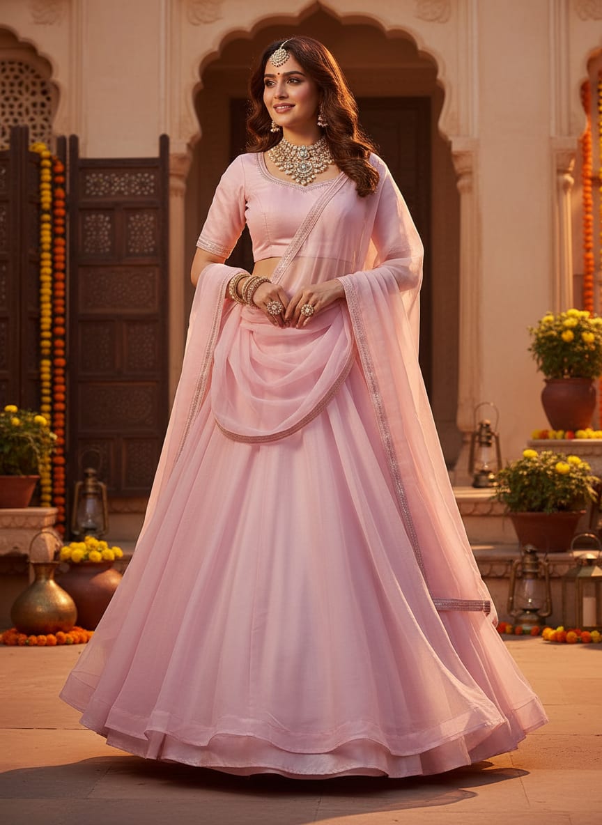 Baby Pink Colour Pure Organza Plain Dyed Fabric