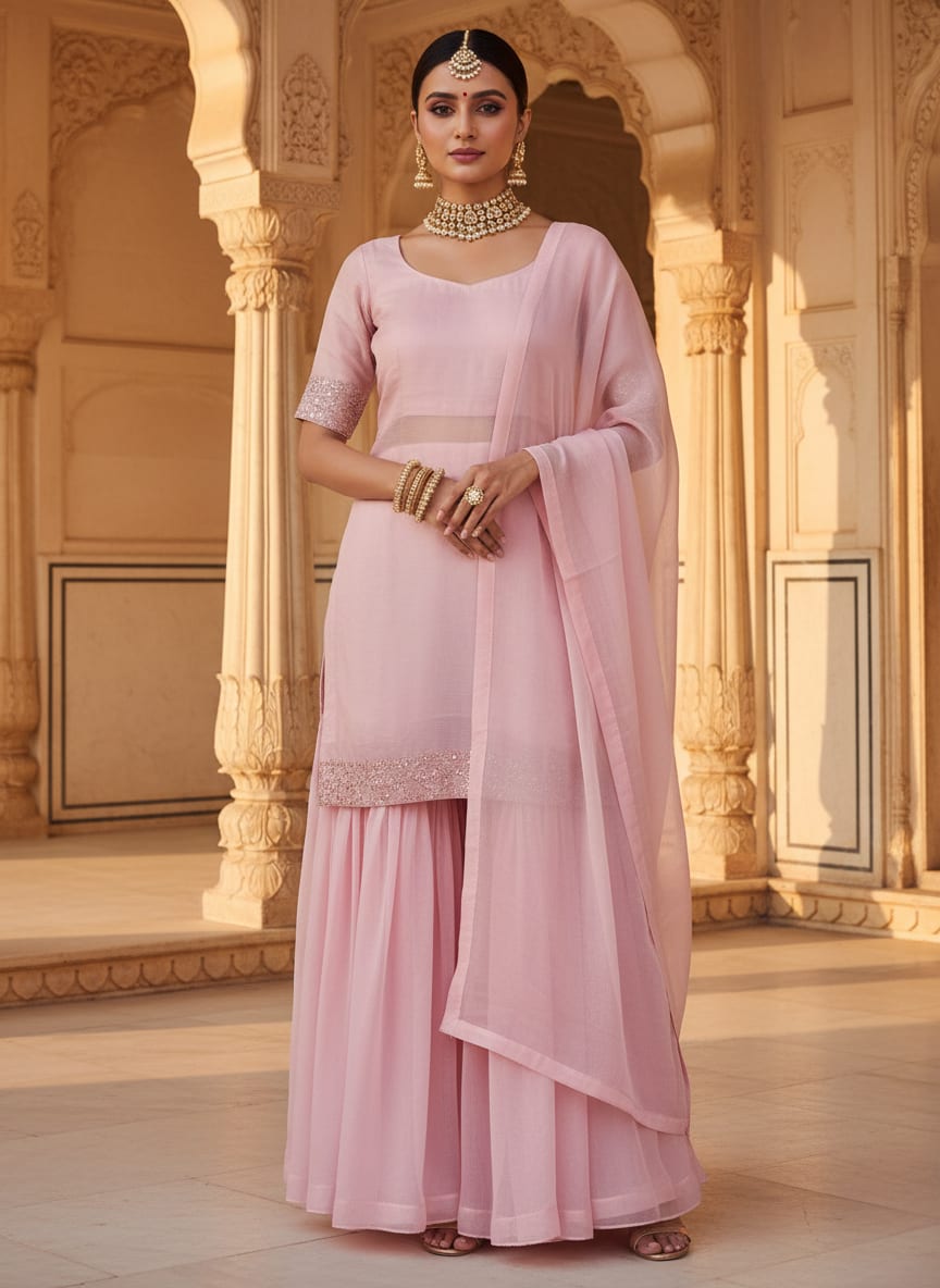 Baby Pink Colour Pure Organza Plain Dyed Fabric