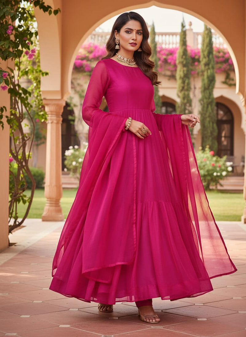 Pink Colour Pure Organza Plain Dyed Fabric