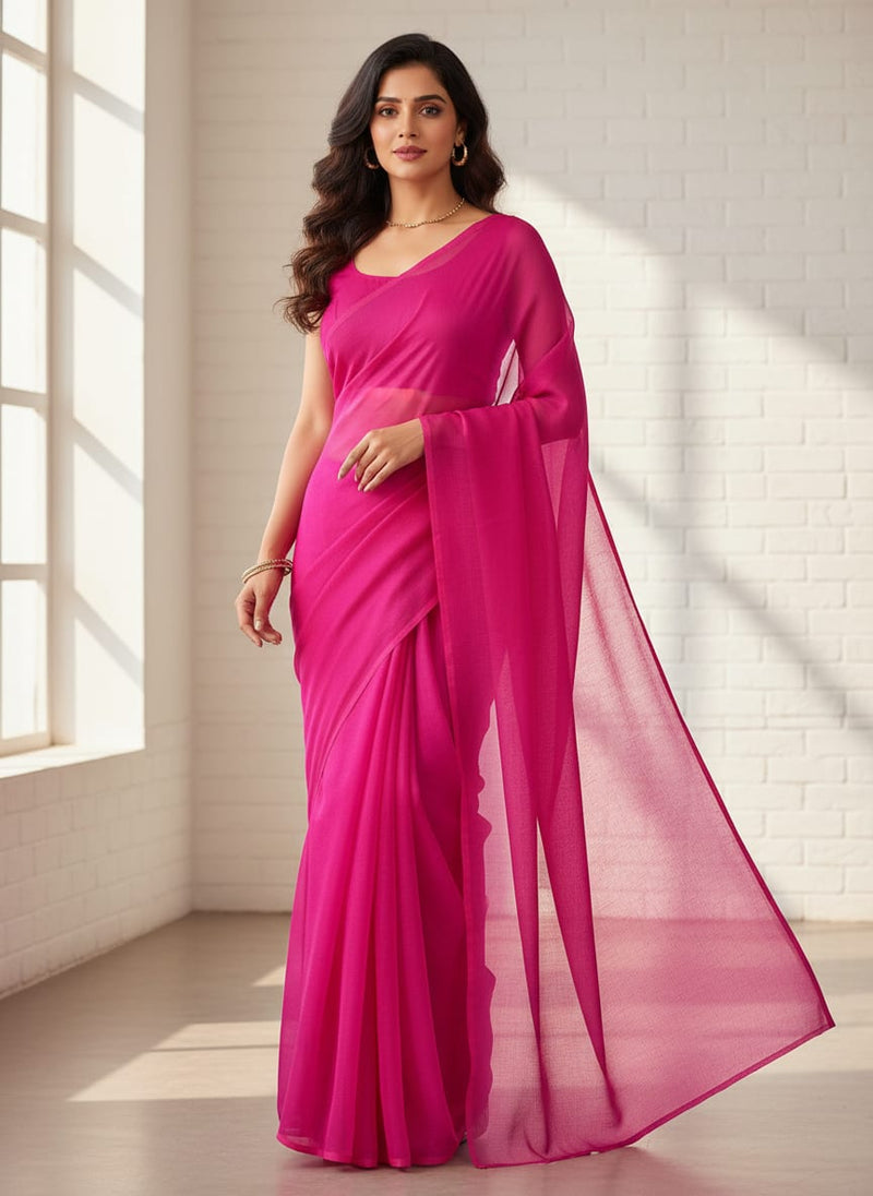 Pink Colour Pure Organza Plain Dyed Fabric