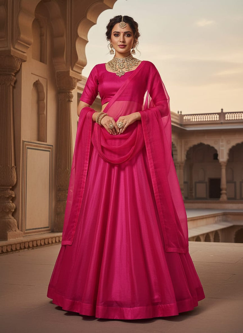 Pink Colour Pure Organza Plain Dyed Fabric