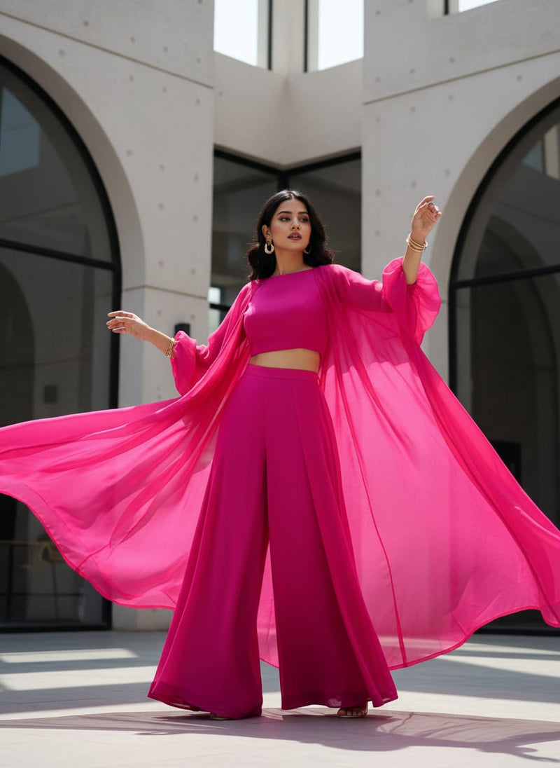 Pink Colour Pure Organza Plain Dyed Fabric