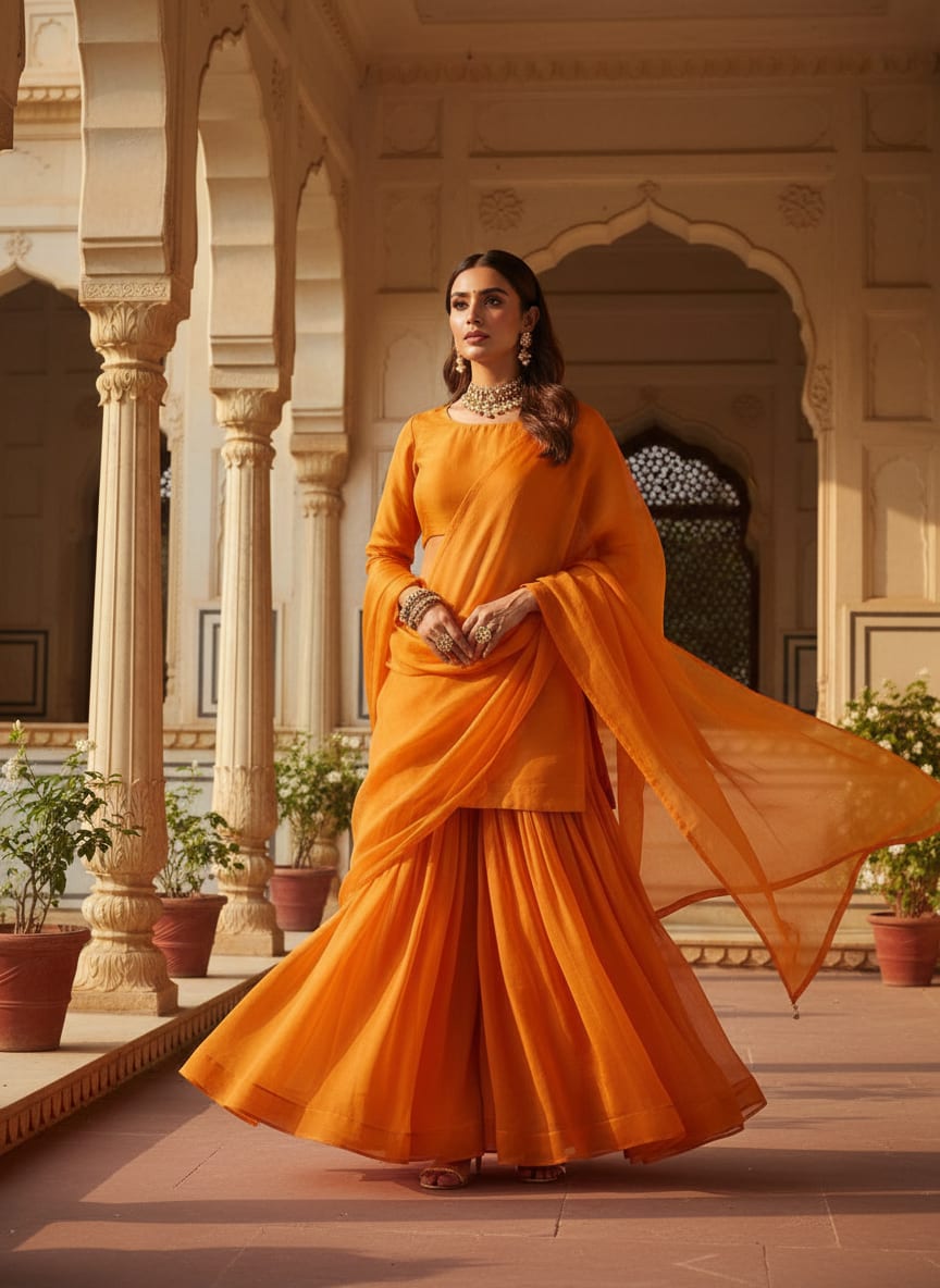 Mustard Yellow Colour Pure Organza Plain Dyed Fabric