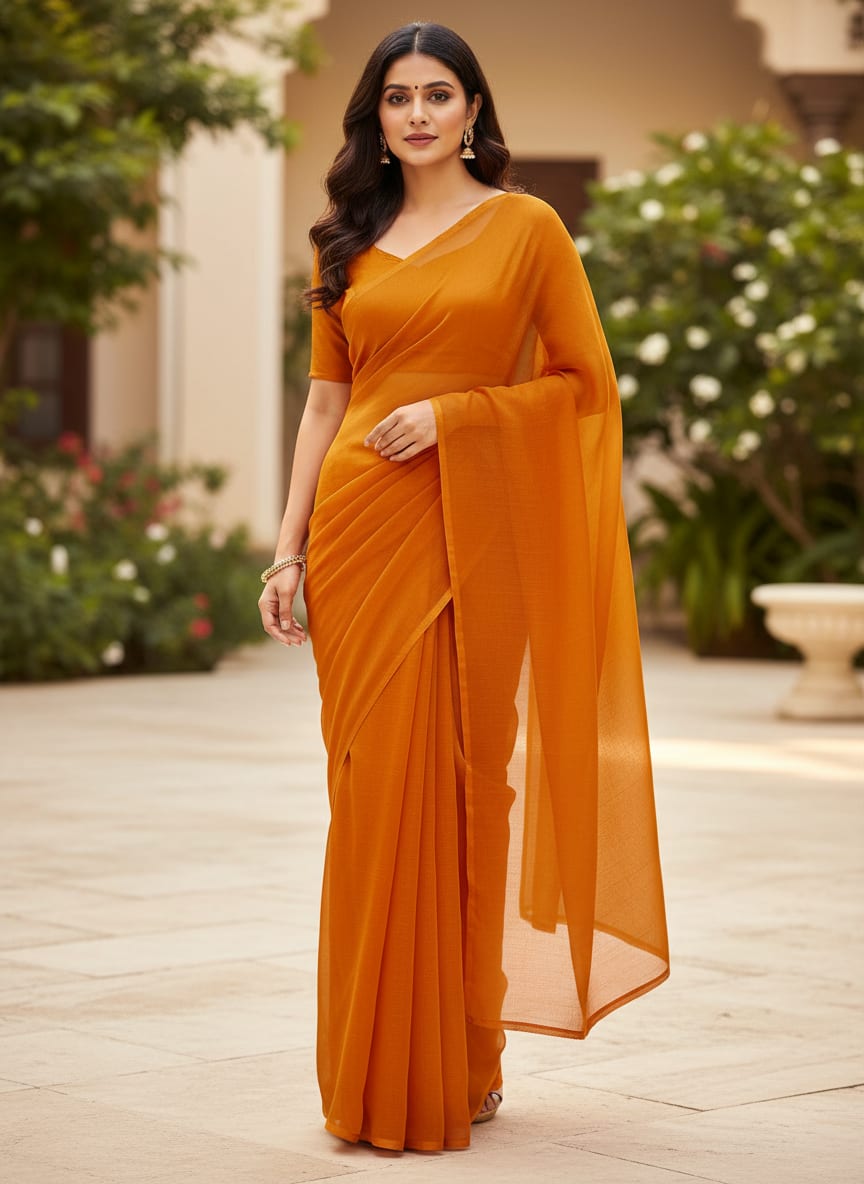 Mustard Yellow Colour Pure Organza Plain Dyed Fabric