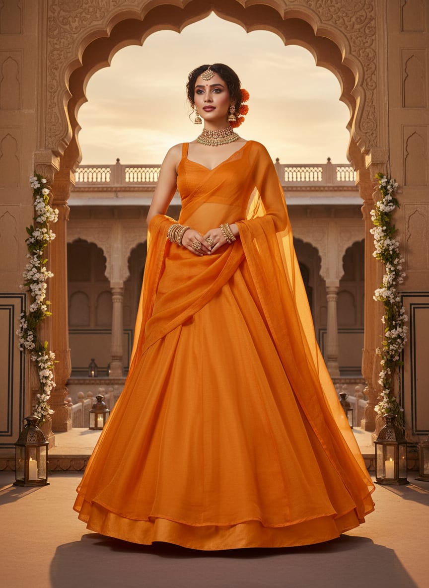 Mustard Yellow Colour Pure Organza Plain Dyed Fabric